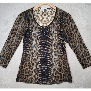 Alberto Makali Top Blouse Art to Wear Beige Brown Black Animal Print Beautiful
